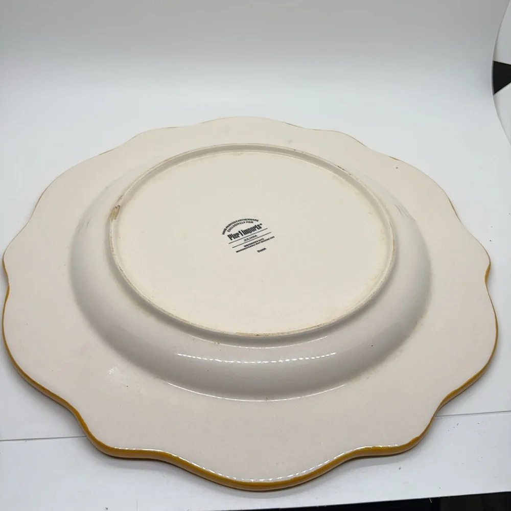 Pier 1 Juliana hand painted floral gold red scalloped edge dinner plates.